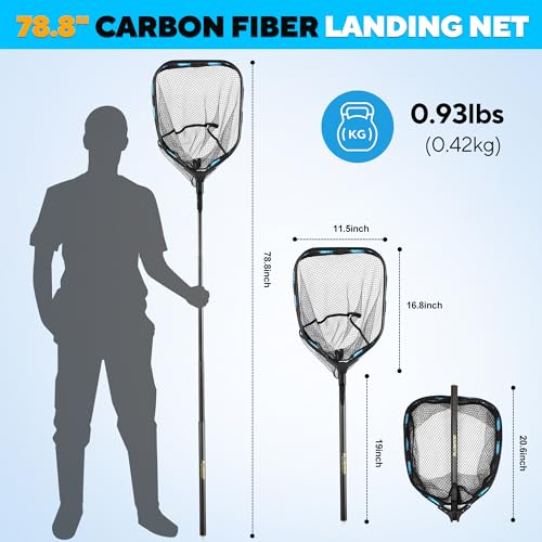 PLUSINNO Floating Fishing Net with Telescoping Handle, Carbon Fiber Ultralight Long Fish Net, Collapsible Landing Net 6.56/7.86Ft, Fishing Gear Kayak Accessories for Bass Trout Salmon - style: 6.56 Ft / 2.0m Full Length