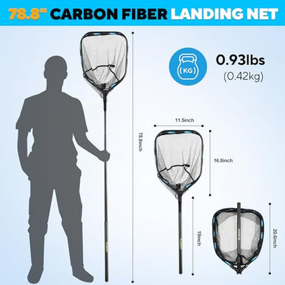 PLUSINNO Floating Fishing Net with Telescoping Handle, Carbon Fiber Ultralight Long Fish Net, Collapsible Landing Net 6.56/7.86Ft, Fishing Gear Kayak Accessories for Bass Trout Salmon - style: 6.56 Ft / 2.0m Full Length