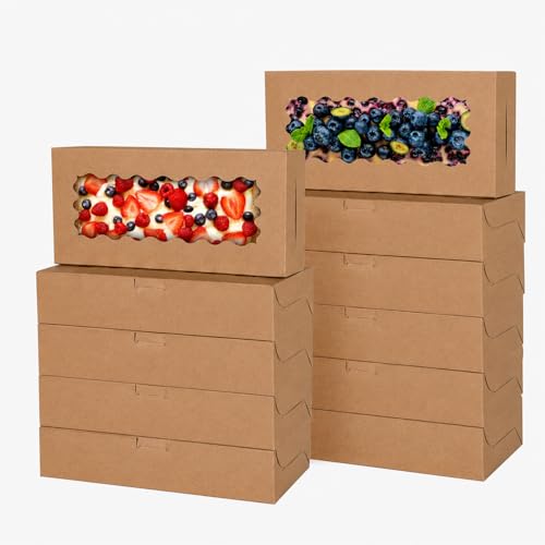 50 pcs Brown Cookie Box,12x5.5x2.5 Inch Bakery Boxes with Window Pies Chocolate Strawberries Muffins Biscuit Pastry Dessert Box For Packaging - color: Brown, size: 12*5.5*2.5inch/50pcs