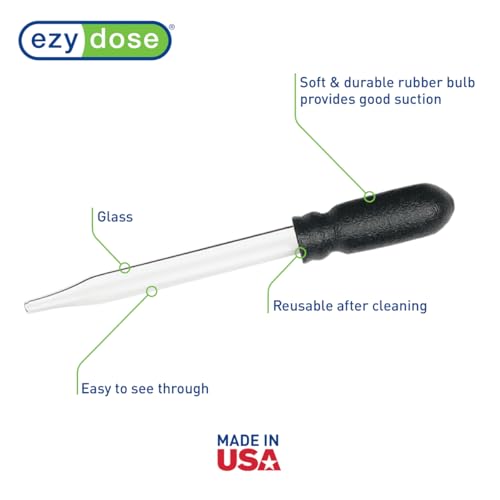 EZY DOSE Ear and Eye Medicine Dropper for Liquid Medicine, 1ml Capacity Glass, Deliver Correct Dose, Convenient and Easy to Use, BPA Free | Eye/Ear Medicine Dropper for Liquid Medicine, 1mL Capacity, Glass, Holds 30-50 drops of liquid, Non-Calibrated, Eas