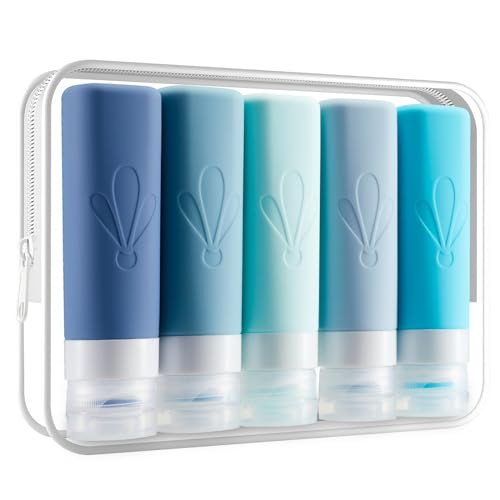 INSFIT Travel Bottles for Toiletries, TSA Approved 3oz Travel Size Toiletries, BPA Free Leak Proof Squeezable Silicone Tubes Travel Essentials for Shampoo Conditioner Lotion Soap - color: Blue, size: 3 Ounces