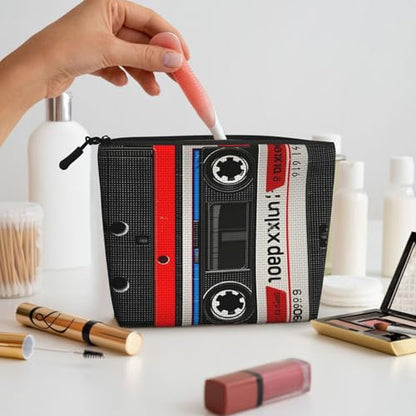 Red Tape Cassette Label Fake Hemp Makeup Bag Travel Bags Toiletry Pouch With Zipper 9.45 X 6.7 In - color: Red Tape Cassette Label