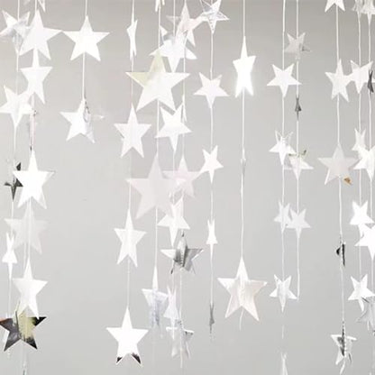Yzurbu Silver Star Garland, 78 Feet Double Side Hanging Sparkly Paper Star Banner Decorations for Birthday Wedding Engagement Baby Shower Christmas Thanksgiving Halloween - size: Silver - 78 Feet