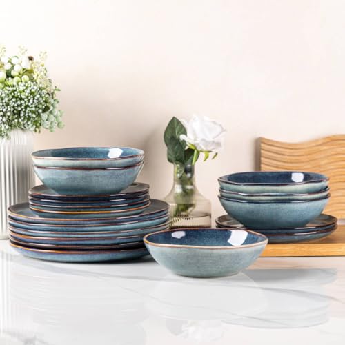 AmorArc Ceramic Dinnerware Sets for 4, 12Pcs Plates and Bowls Sets Dishes - color: Ceylon Blue, size: Service for 4(12Pcs)