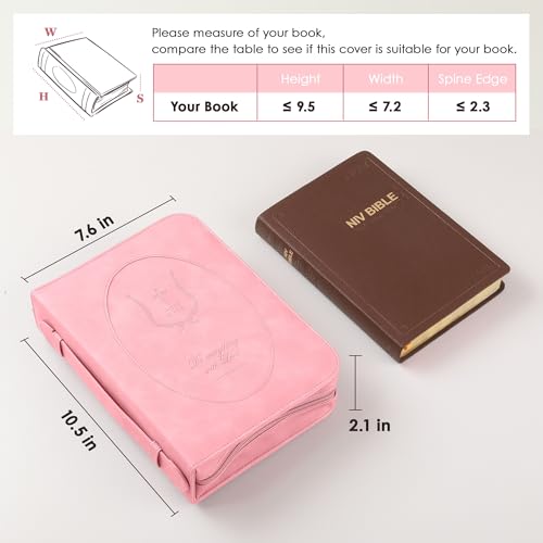 Leather Bible Cover for Women, Zippered Floral Bible Case with Handle, Pink | Bible Study, Church, Journaling & Travel - color: Pink