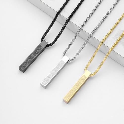 Ayatul Kursi Vertical Pendant Necklace Stainless Steel 3D Bar Allah Necklace for Men Women Islamic Quran Prayer Talisman Islamic Jewelry Islam Eid Ramadan Gift - color: Gold 3D bar necklace