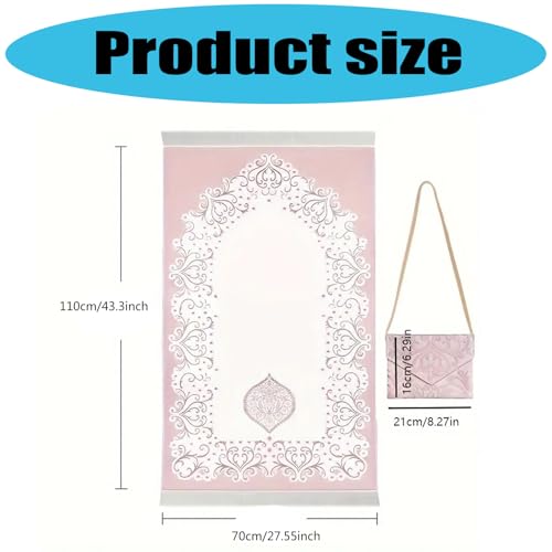 Islamic Prayer Mat with Beads and Compact Bag, Portable Travel Mat for Eid Ramadan Gifts for Women Men