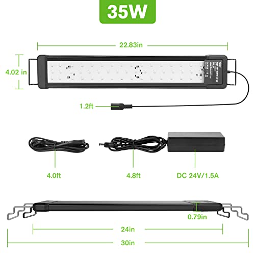 hygger 35W Smart Aquarium Light, Bluetooth LED Light with App Control, Full Spectrum Fish Tank Light with 24/7 Lighting Cycle, 5 Modes, Adjustable Timer, for 24"-30" Freshwater Planted Tank - size: 35W (for 24-30 inch Tank)