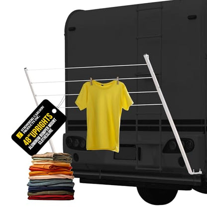 Stromberg Carlson CL-100 Bumper Mounted Clothesline - 48" aluminum foldable travel drying rack for RV Bumper, camper, and outdoor use; 84" hanging space, ideal RV clothesline and camping laundry rack. | Fits 4 in square bumpers, 84 in hanging space, bars