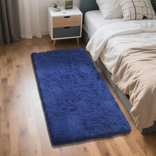 Blue Fluffy Rug Shag Area Rug, 2x4 Area Rugs for Girls Bedroom, Soft Play Mat, Indoor Floor Carpet for Teen, Preppy Dorm, Plush Aesthetic Bedside Rug - color: Blue, size: 2' x 4' (Rectangular)