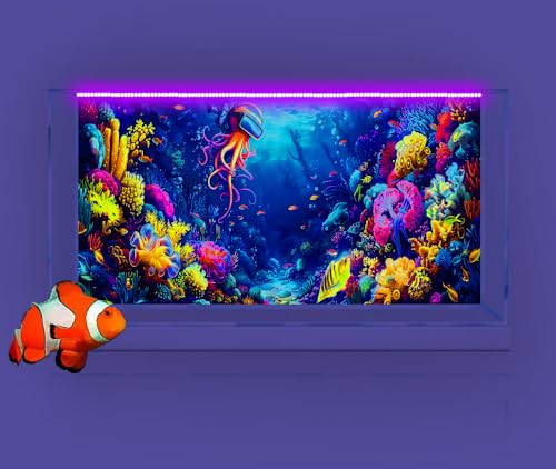 72X18IN Blacklight Ocean HD 3D Black Light Aquarium Background UV Reactive Octopus Background Terrarium Background with 10 EVA Double-Sided Tape with 10 EVA Double-Sided Tape - size: 72X18in/180X45cm