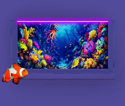 72X18IN Blacklight Ocean HD 3D Black Light Aquarium Background UV Reactive Octopus Background Terrarium Background with 10 EVA Double-Sided Tape with 10 EVA Double-Sided Tape - size: 72X18in/180X45cm