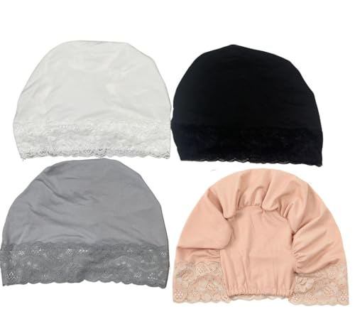 4Pack Women Hijab Undercap, Non Slip Hijab Cap, Solid Color Inner Under Scarf for Women