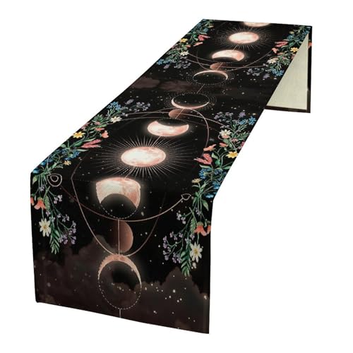 Kitchen Floral Moon Phase Table Runner for Kitchen Dining Thanksgiving Christmas Baby Wedding Party Decoration Table Decor 13x36 Inch - color: Moon-2, size: 13x36 Inch