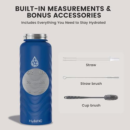 32oz Stainless Steel Insulated Water Bottle, 48H Ice Cold & 24H Hot, Leak-Proof Wide Mouth Lids (Straw & Spout), BPA-Free Bottles, Mens Water Bottle for Gym, Hiking, Travel - Blue - color: Blue, size: 32 Ounces