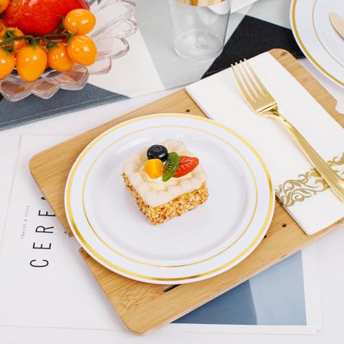 350 Pieces White and Gold Plastic Plates - 50 Guest Dinnerware Set Include 100 Plates, 50 Gold Plastic Silverware, 50 Paper Napkins and 50 Cups for Wedding/Baby Shower/Spring/Birthday/Mother's Day - color: Gold - Modern, size: 350