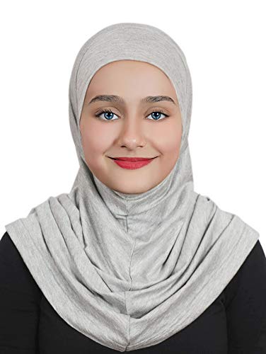 AL AMIRA Girl's Hijab Cotton 1 piece Amira Headscarf Cotton one Pcs Hijab - color: Heather Gray