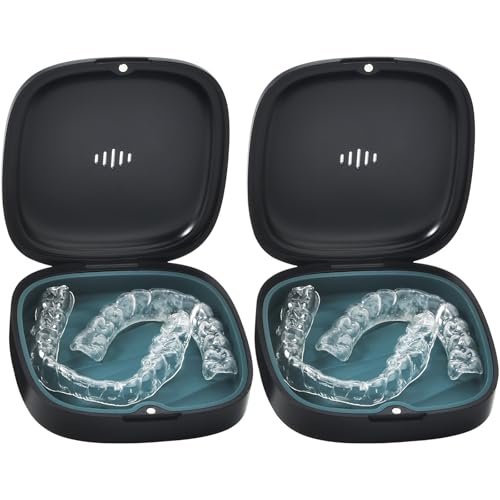2 Pack Retainer Case Slim Aligner Case with Vent Holes Removable Inner Tray Silicone for Easy Cleaning Orthodontic Storage Box Secure Magnetic Closure for Travel (2Pack Black Green) - color: 2Pack Black Green