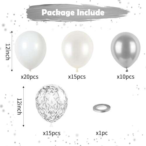 White and Silver Balloons, Metallic Silver and White Balloons Pearl White Silver Party Balloons Silver Confetti Balloons Chrome Latex Balloons for Kids Adults Birthday Wedding Baby Shower Graduation - color: Silver and White