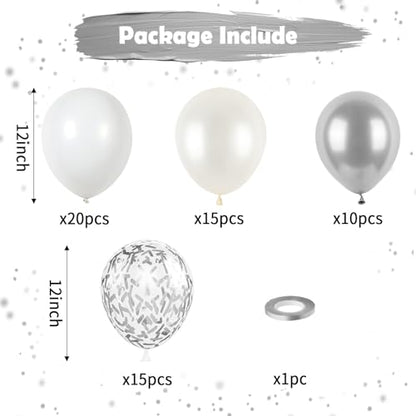 White and Silver Balloons, Metallic Silver and White Balloons Pearl White Silver Party Balloons Silver Confetti Balloons Chrome Latex Balloons for Kids Adults Birthday Wedding Baby Shower Graduation - color: Silver and White