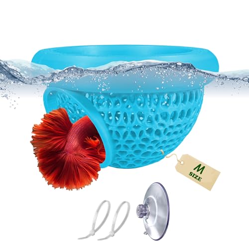 Floating Betta Hammock, Multi-Functional Fish Tank Decor, Betta Hideout with Suction Cup, Feeding Vessels for Pets, Aquarium Plant Holder, Betta Fish Tank Accessories (Blue, Medium) - color: Blue, size: Medium