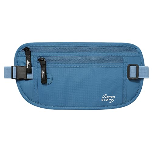 MoKo Secure Travel Money Belt, Undercover Hidden RFID Blocking Travel Wallet, Anti-Theft Passport Wallets for Men Women, Blue - color: Blue, size: Waist for 28"-50"