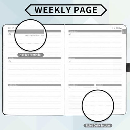 2026-2027 Planner - Academic Planner 2026-2027 Weekly Monthly Planner, July 2026 - June 2027, 5.7'' x 8.4'', Thick Paper, Leather Cover, Pen Holder, Back Pocket, Perfect Daily Organizer- Grey - color: Grey