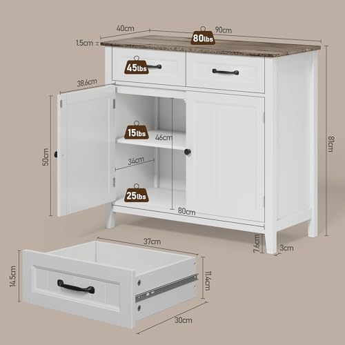 Bealife 32" Buffet Cabinet, Kitchen Island with Storage - Grey | Coffee Bar Cabinet with 2 Drawers and Adjustable Shelf, for Dining Room, Living Room, Entryway - color: Grey