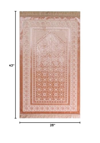 Modefa Velvet Prayer Rug with Prayer Beads Turkish Janamaz Sajadah Floral Stamp Luxury Plush (Light Pink) - color: Light Pink