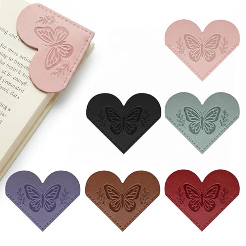 Leather Heart Bookmarks for Women - 6 Pcs Butterfly Embossed Corner Page Bookmarks, Cute Book Marks Gift for Book Reading Lovers Teachers Students, for School Office Home Supplies - color: Heart-butterfly