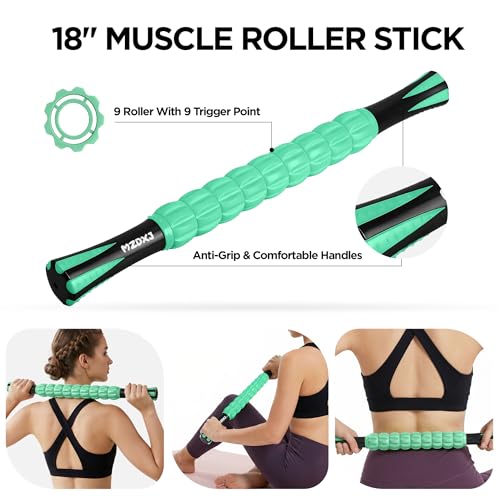 Muscle Roller & Massage Roller Stick for Athletes - Lymphatic Drainage Support, Relieves Muscle Soreness, Cramping & Tightness - Targets Legs, Arms, Back & Calves （Mint Green Wheel） - color: Mint Green