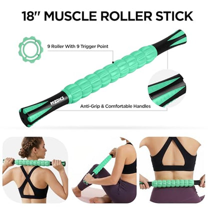 Muscle Roller & Massage Roller Stick for Athletes - Lymphatic Drainage Support, Relieves Muscle Soreness, Cramping & Tightness - Targets Legs, Arms, Back & Calves （Mint Green Wheel） - color: Mint Green