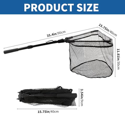 Floating Fishing Net with Telescoping Pole Handle 17-27 inch, Collapsible Fish Landing Net for Easy Transport & Storage,Ultralight Long Fish Net,Freshwater,Saltwater Fishing Gear