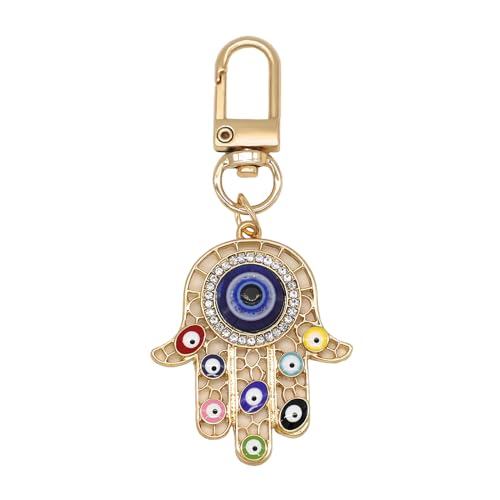 Evil Eye Keychain Hamsa Hand keychain Protection Charm for Men Women Car Key Ring Bag Purse Accessories - color: Gold Multicolor Eyes