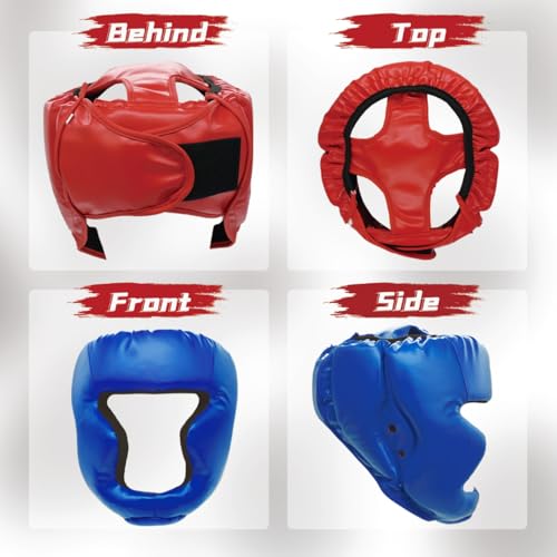 Boxing Gloves and Headgear Set Including 2 Pack Boxing Headgear and 2 Pack Boxing Gloves Boxing Equipment Sparring Gear Equipment for Beginners Adults - color: BlueRed