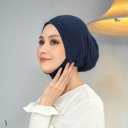 Hijab Beanies Cap Undercaps Slouchy with Elasti Non-Slip Caps Under Scarf for Women - color: Black + Navy Blue