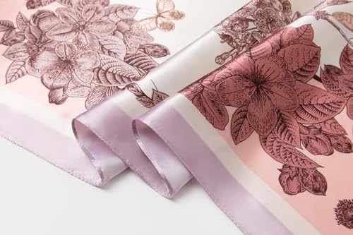 Silk-Feel 35x35 Satin Hair Scarf | Multi-Way Head Wrap for Sleep, Style & Hijab | Gift-Ready Fashion Scarf for Women - color: Pink-flowers