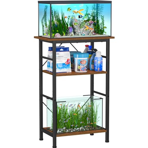 Snughome 5-10 Gallon Aquarium Stand, 3 Tier Fish Tank Stand with Storage, Fish Tank Stand with Metal Frame, Reptile Turtle Tank Stand for Home Office, 20.47" x 11.02" x 30.52", Rustic Brown - color: Rustic Brown, size: 10 Gal-3 Tier