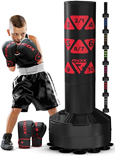 RDX Kids Freestanding Punching Bag & Cover, 4FT Heavy Duty Junior Ronin Target Pedestal Bag Set Suction Cup Stand Base Free Standing Kickboxing MMA Boxing Muay Thai Karate Home Gym Workout - color: RED