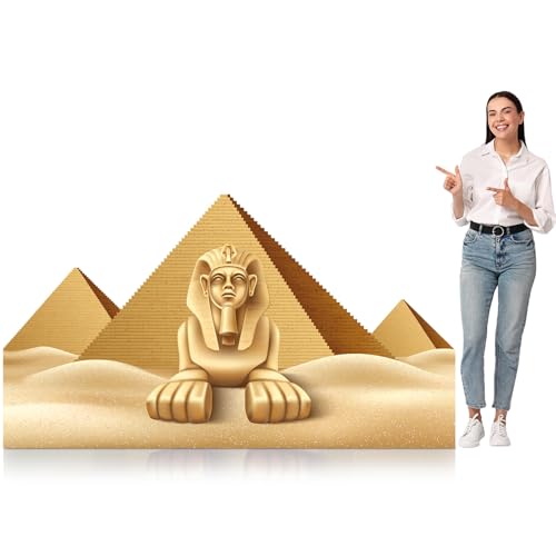 Thyle 6.7 Feet Pyramid & Sphinx Cardboard Cutout Stand-up Life Size Travel the World Theme Party Decoration Backdrop Photo Props Ancient Egyptian Sphinx Pyramid Stand Up for Theme Party Supply - style: Pyramid & Sphinx