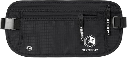 VENTURE 4TH Money Belt for Travel – Slim Hidden Under-Clothes RFID Blocking Anti-Theft Passport Holder & Travel Wallet Pouch for Men & Women to Protect Cash, Cards & Documents (Pure Black) - color: Pure Black