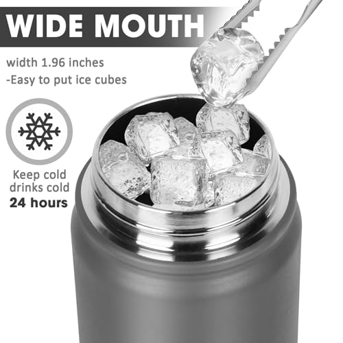Insulated Water Bottle 24oz, Stainless Steel Double Wall Vacuum Sports Flask with 2-in-1 Straw & Chug Lid, BPA-Free, Leak Proof, Keeps Cold 24H for Travel Gym School - color: Graphite 750