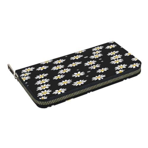 Chrysanthemum PU Leather Long Wallet for Women Men, Zipper Clutch Wallet RFID Card Holder Organizer - color: Chrysanthemum
