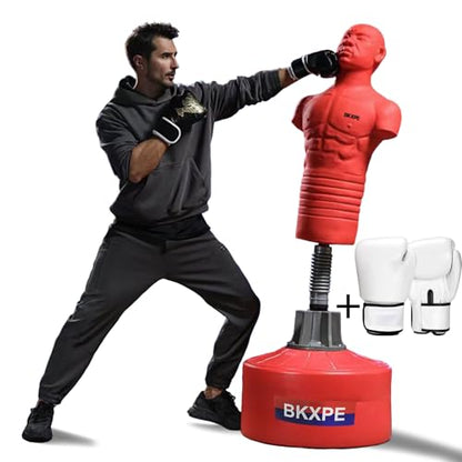 Adjustable Punching Dummy – Freestanding Silicone Punching Bag with Telescopic Height, Stable Large Base for Adults, Boxing, Kickboxing, MMA & Home Gym Training - color: Red
