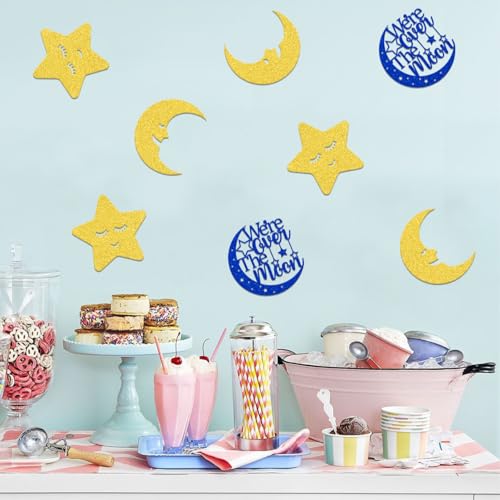 12PCS We're Over The Moon Centerpiece Sticks Star and Moon Baby Shower Party Decorations for Table
