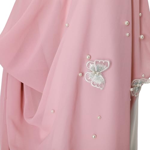 Muslim Prayer Hijab for Women Lightweight Pearl Chiffon Scarfs 3-D Butterfly Embroidery with Glitters Beads Islamic Hijab - color: Rose Pink