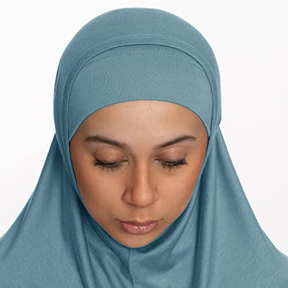 TheHijabStore.com Women's 2 Piece Amira Jersey Hijab - Soft Modal Stretch Head Scarf with Tube Under Scarf Cap - color: Light Blue