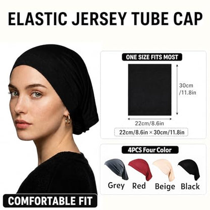Yeieeo Women's Stretch Tube Hijab UnderCap Solid Color Hijab Headscarf For Women Lightweight Hats Breathable Liner 2pcs/4pcs - color: 4pcs-3