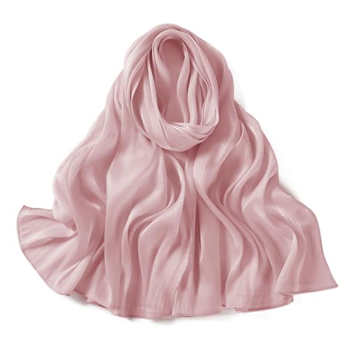 Premium Hijab Head Scarf for Women Lightweight Shimmer Hijab Head Wrap Scarves Crepe Satin Scarf Shawl Wrap - color: Pink