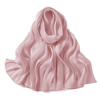 Premium Hijab Head Scarf for Women Lightweight Shimmer Hijab Head Wrap Scarves Crepe Satin Scarf Shawl Wrap - color: Pink